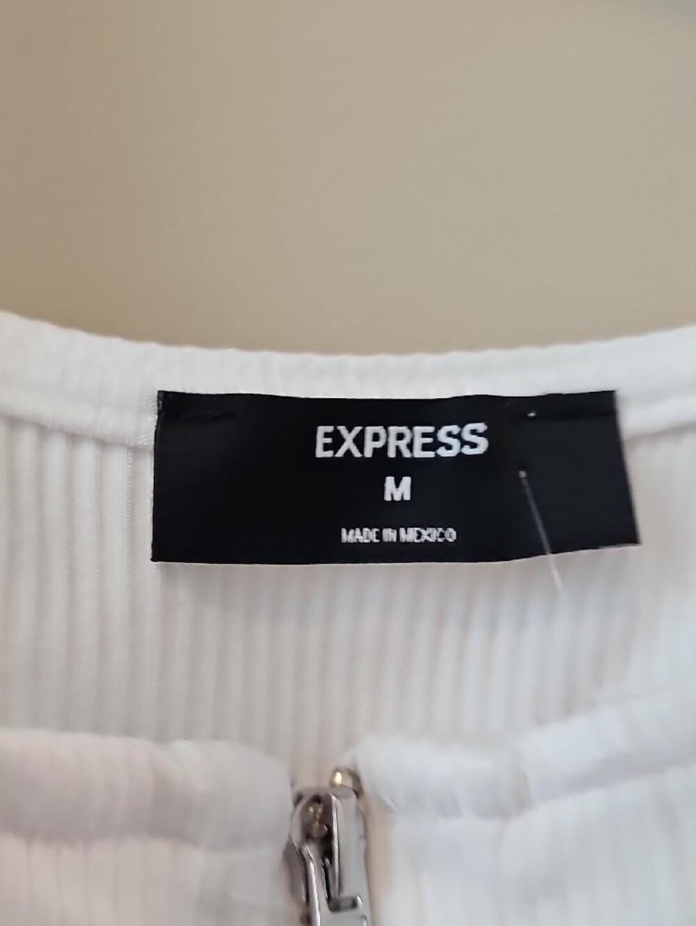Express White Ribbed Zip-Front Bodysuit - Picture 3 of 4